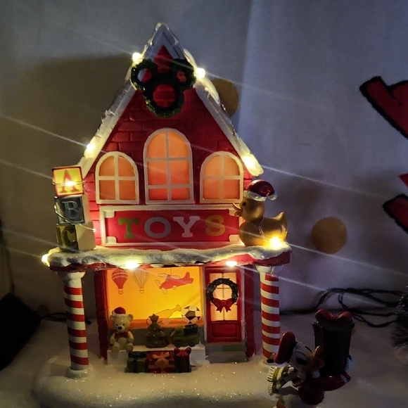 Festive Disney Holiday Toy Shop Figurine Village Light Up...